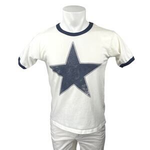 Daydreamer White Tee with Navy Star Ringer Detail